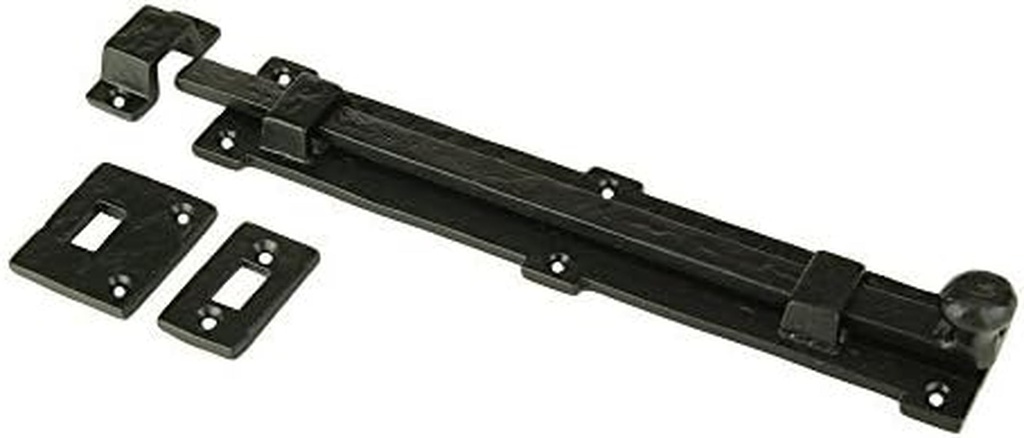 A29 Set of 2, Iron Surface Door Slide Bolt 12 X 2 Inches with 3 Gate Latch Black Powder Coat Finish