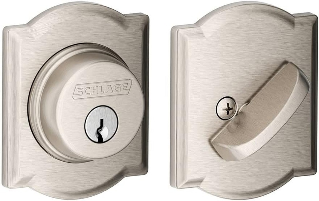 Schlage B60 N CAM 619 Deadbolt with Camelot Trim, Keyed 1 Side, Highest Residential Security, Satin Nickel