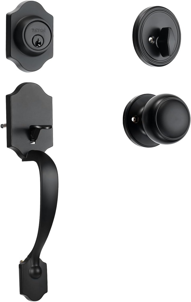VEVOR Front Door Handle and Deadbolt Set, Satin Nickel Front Door Lock Set with Interior Knob, Single Cylinder Handleset Adjustable Hole Spacing, for Right and Left Handed Entrance and Front Door