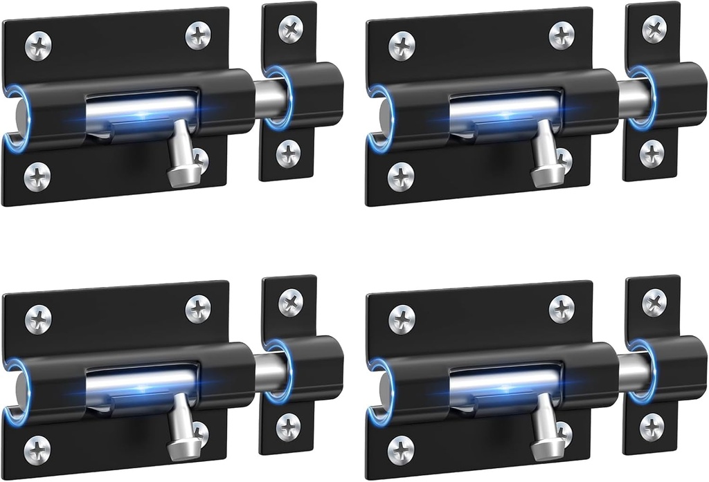 Door Lock Latch Locks Slide - 4 Pack Keyless Entry Slide Locks for inside outside Door, Door Barrel Bolt Door Latch Thickened Heavy Duty Steel, Easy to Install Gate, Slide Latch Lock with 24 Screws