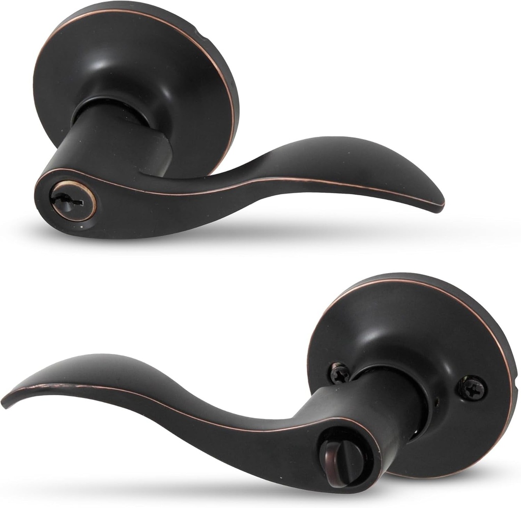 Honeywell Safes & Door Locks - Interior & Exterior Wave Lever Door Handle with Keys - Door Lever for Bedroom - Anti-Bump Resistant - Reversible for Right & Left Sided Doors, Oil Rubbed Bronze, 8106401