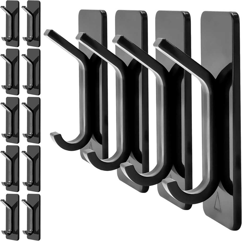 Eueasy Towel Hooks, 10 Pack Coat Hooks for Hanging up to 15 Lbs, Adhesive Hook for Shower, Bathroom, Kitchen- Wall Hooks Stick on Glass Door, Mirror, Tiles