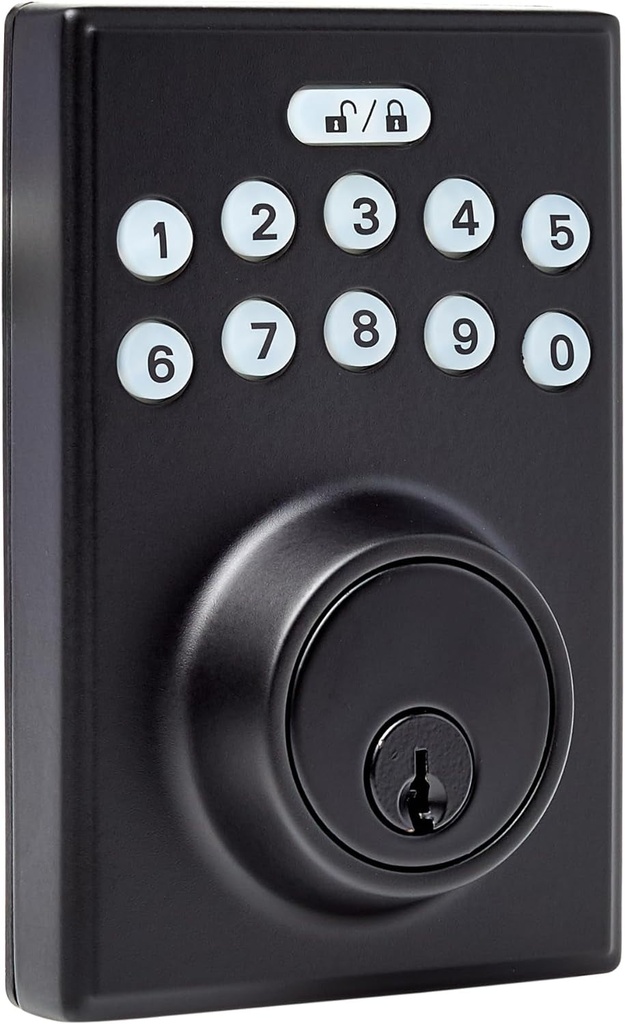 Amazon Basics Electronic Keypad Deadbolt Door Lock with Touch-Control Keyless Entry, Keyed Entry Option, Contemporary, Matte Black