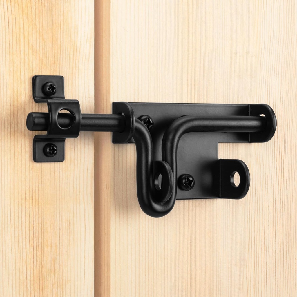 Slide Bolt Gate Latch Heavy Duty for Wooden Fence, Sliding Bolt Gate Latch Door Lock Hardware with Padlock Hole, Door Latch for Wooden Gate, Vinyl Fence, Barn, Shed, Black