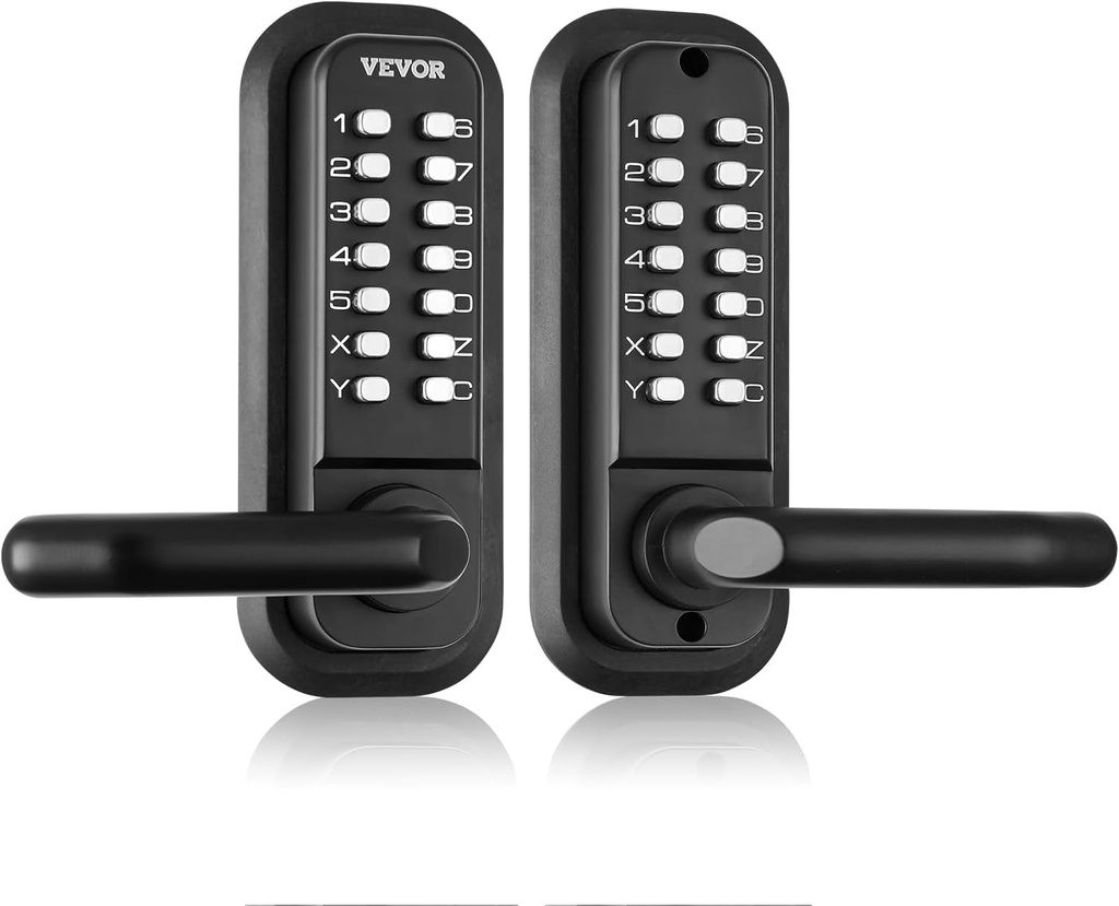 VEVOR Mechanical Keyless Entry Door Lock, 14 Digit Keypad, Double-Sided Embedded Outdoor Gate Door Locks Set with Handle and Keypad, Water-Proof Zinc Alloy, Easy to Install, for Yard, Garden, Garage