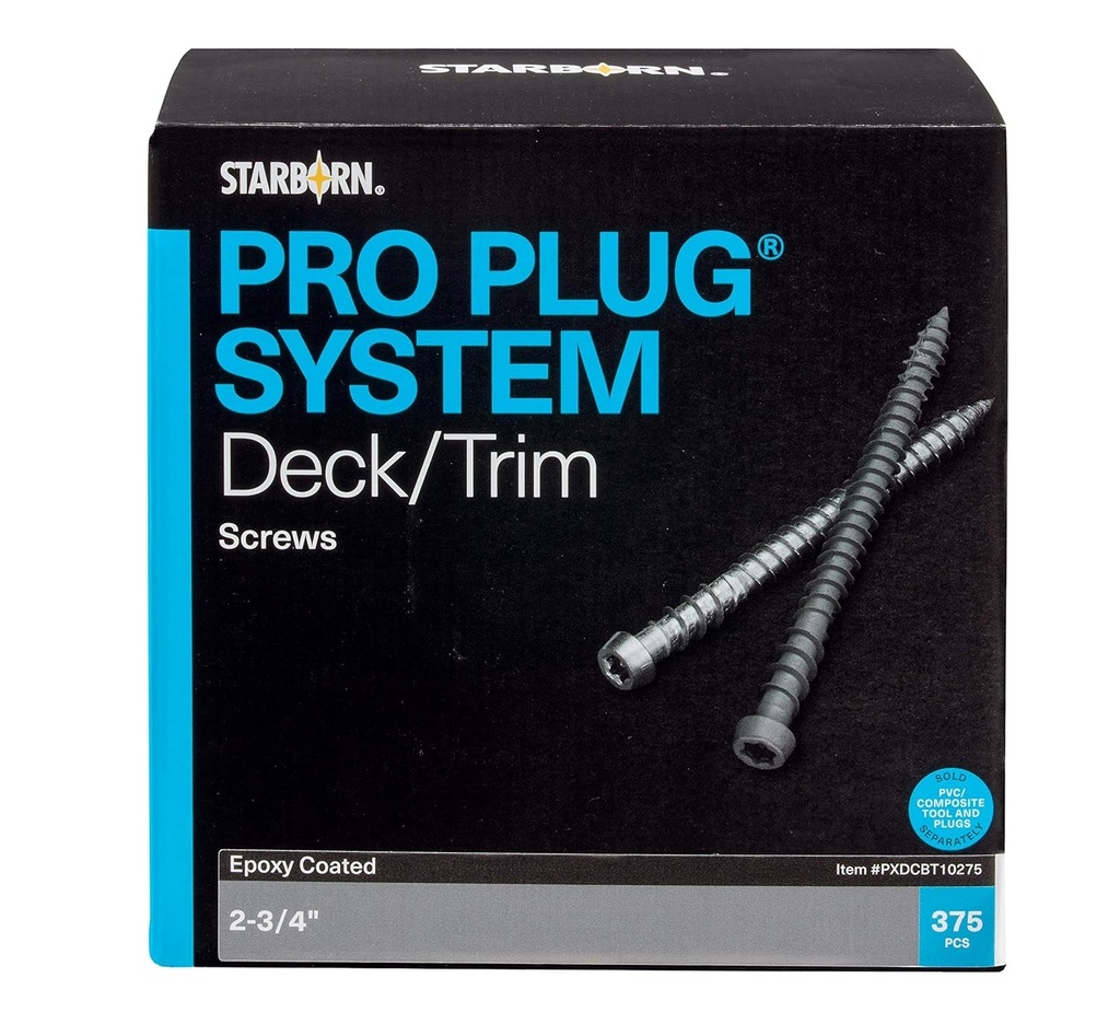 Pro Plug System Screws -Epoxy, 10 X 2-3-4", Star Drive, 375 Pieces for 100 Sq Ft of Decking or 250 Lineal Feet of Trim