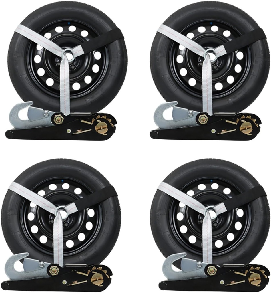 Munirater 4 Pack Universal Silver Tie down with Snap Hooks Anchors Lasso Style Wheel Chock Tie down Strap Kit 3,300 Pound Working Load 2 Inch X 96 Inch