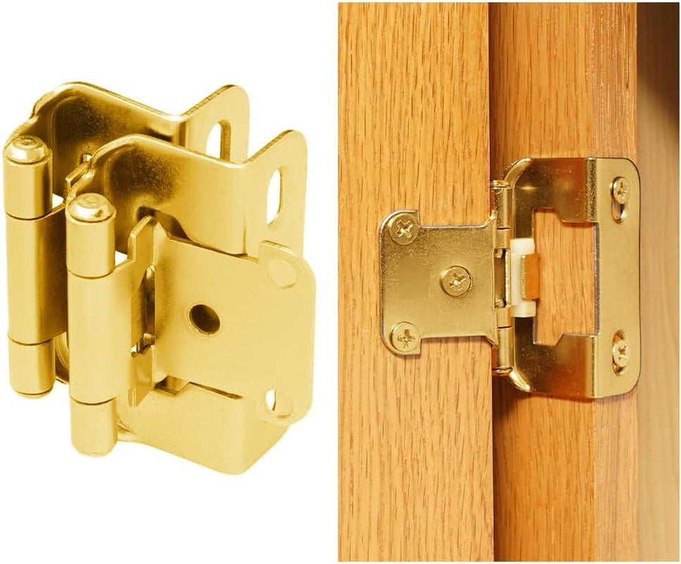2Pcs Overlay Cabinet Hinges Gold Spring Self Closing Hinges Self Closing Kitchen Cabinet Hinges 1/2 Inch Recessed Cabinet Hinge for Semi Hidden Face Mount Cabinet Hardware for Cabinet Doors