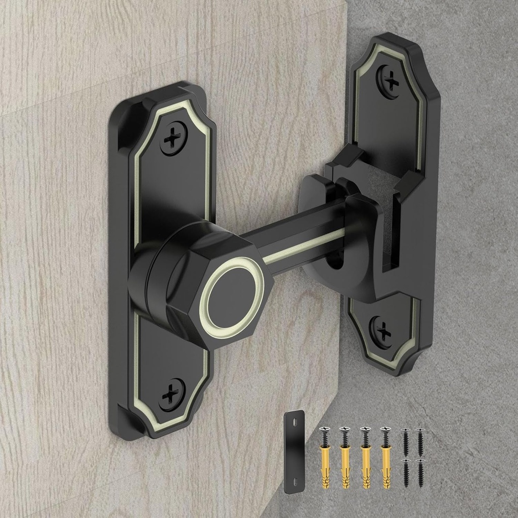 90 Degree Barn Door Lock Gate Latch, 90/180 Degree Door Hasp Latch, Sliding Door Lock Flip Latch for French Door, Wood Screen Door, Pocket Door, Fence Door (Luminous Black, 1)