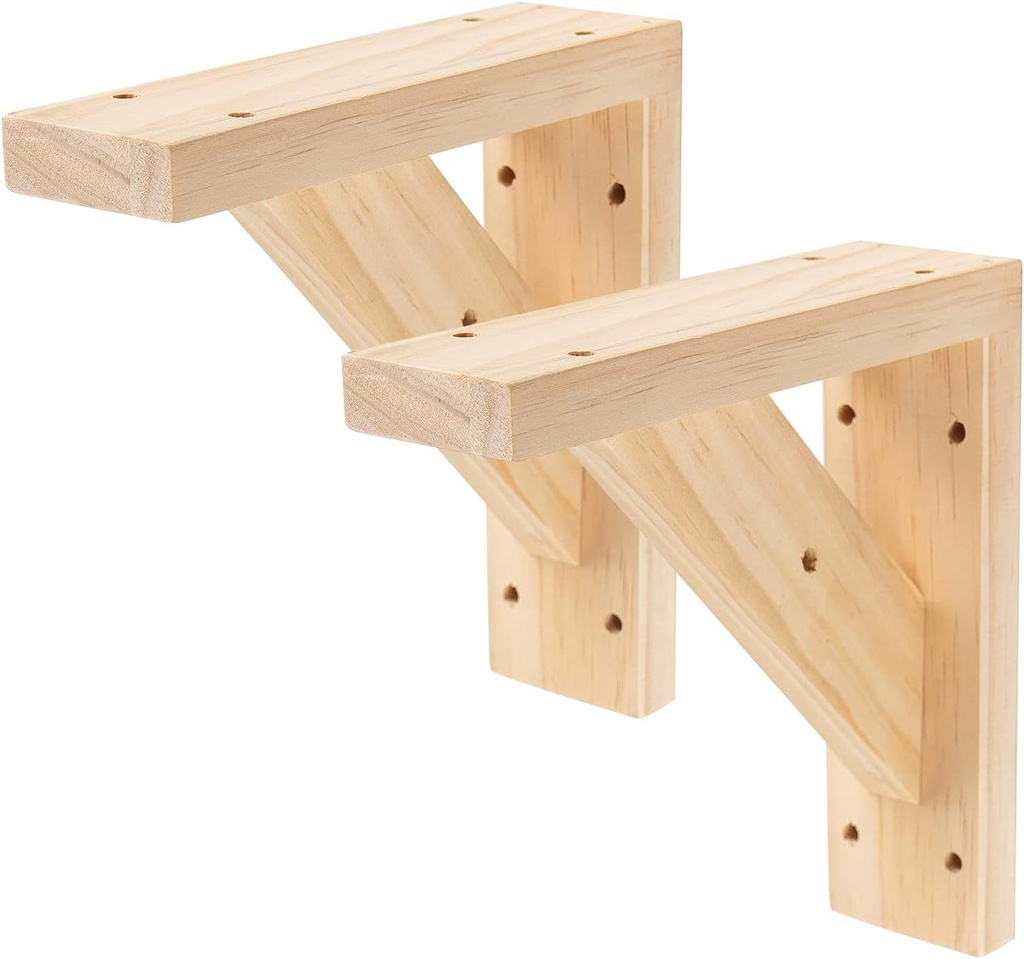 7 Inch Solid Wall Mount Wood Shelf Bracket (Pack of 2) - Hand Made Wooden Shelf Support Brace, Wood Brace, Floating Shelf Supports, Wall Sconce Pendent Lamp Hanging Kit Include Mounting Screws