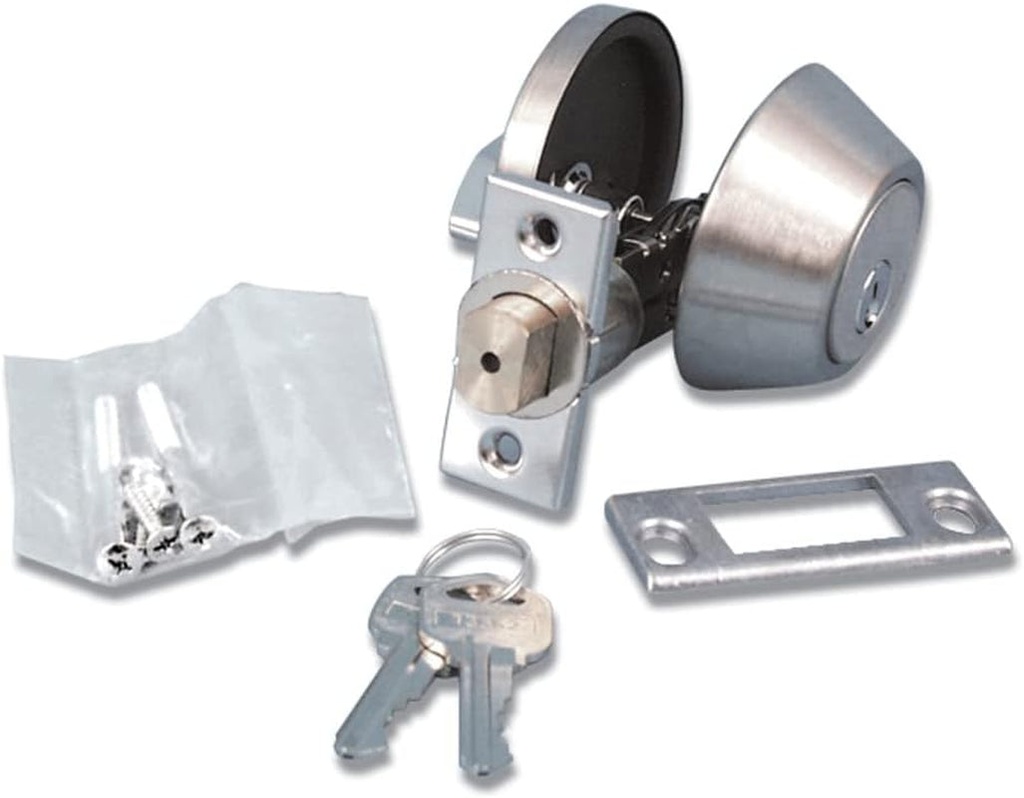 VALTERRA L32CS3008 Stainless Steel Single Cylinder Deadbolt - 5/8" Latch, Silver