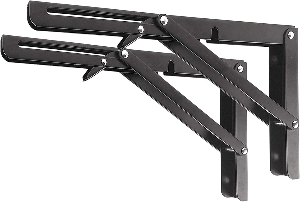 Folding Shelf Brackets - Heavy Duty Metal Collapsible Shelf Bracket for Bench Table, Shelf Hinge Wall Mounted Space Saving DIY Bracket, Max Load: 150 Lb 2 PCS (10 Inch, Black)