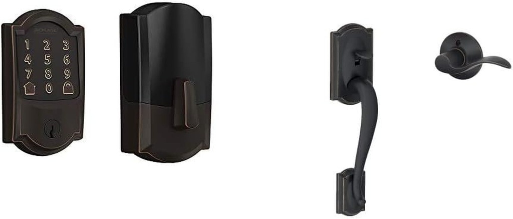 Schlage Encode Smart Wifi Deadbolt with Camelot Trim in Aged Bronze | Schlage FE285 CAM 716 Acc LH Camelot Front Entry Handleset