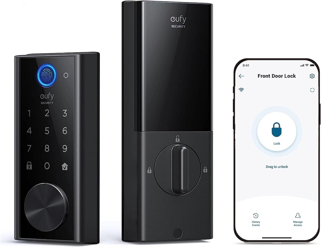 Eufy Security Smart Lock S230, Keyless Fingerprint Lock for Front Door, Easy Installation, Built-In Wi-Fi, Reliable App for Remote Access, One-Year Battery Life, BHMA Certified, IP65 Weatherproof