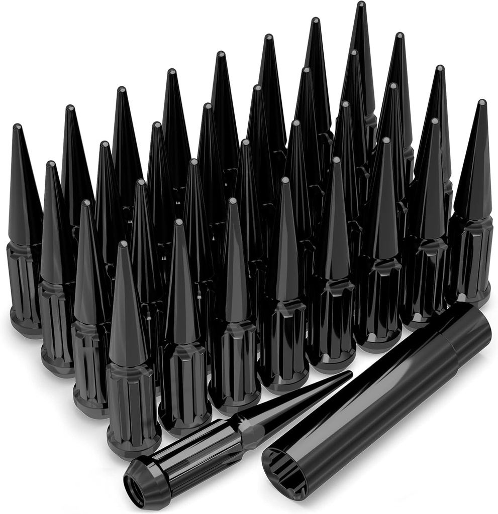 White Knight 3809XLBK-33AM Black Chrome M14X1.50 1-Pc Spline Spike Lug Nut Set with Extra Spline Spike, 33 Pack