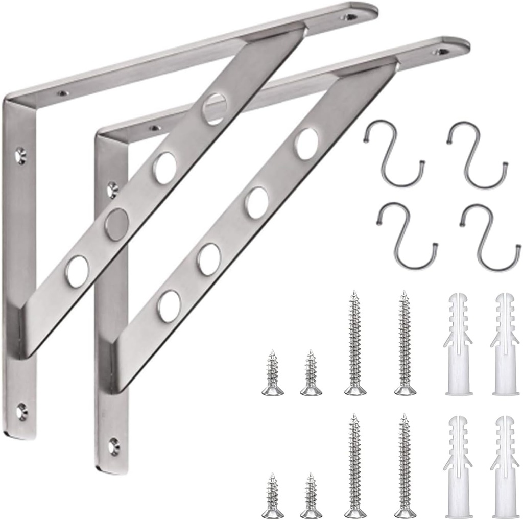 Heavy Duty Shelf Bracket, 12" Stainless Steel L Bracket Shaped Solid Shelf Support Corner Brace Joint Right Angle Bracket, Max Load: 440 Lb Floating Shelves Brackets Pack of 2