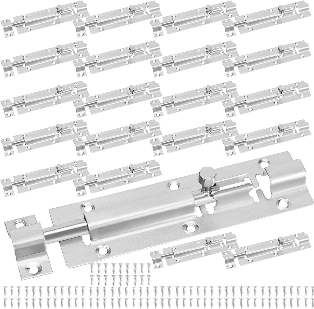 SINJEUN 20 Pack 5 Inch Barrel Bolt, Stainless Steel Slide Lock, Thickened Door Latch Slide Latch Lock with 120 Mounting Screws, Sliding Latch Hardware for Security and Privacy, Silver