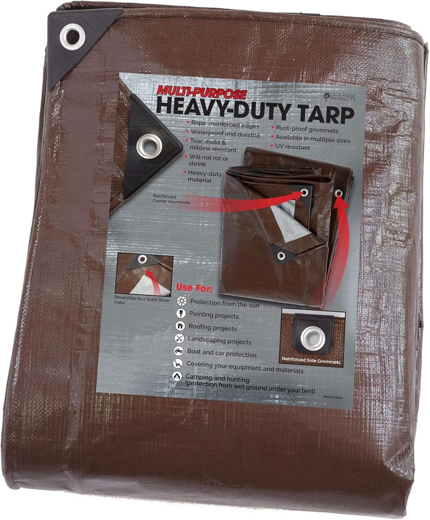 TRP2040 All Purpose Tarp, 20" X 40", Brown/Silver