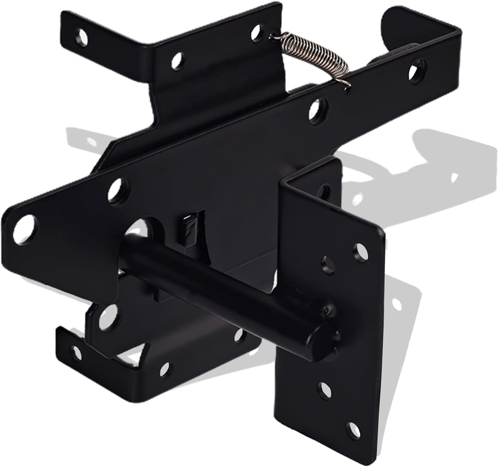 Heavy Duty Self-Locking Gate Latch for Wooden Fence, Post Mount Automatic Gate Latch for Vinyl Fence, Pool Gate,Garden Outdoor, with Mounting Screws, Black