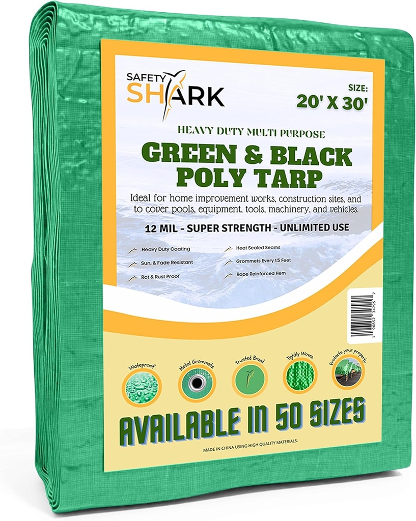 Tarps Heavy Duty Waterproof 20X30 Feet - 12 Mil Heavy Duty Tarp - Large Green Tarp Waterproof Protection, Use as Outdoor Weatherproof Cover to Shield Your Pool, Car, Patios, Leaking Roofs