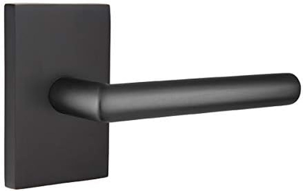 EMTEK Modern Rectangular Rosette Passage Set with Matching Finish Stuttgart Lever - Choice of Left/Right Handing and 7 Finishes - 5112STULHUS19 - Left Handed (LH) - Flat Black (US19)