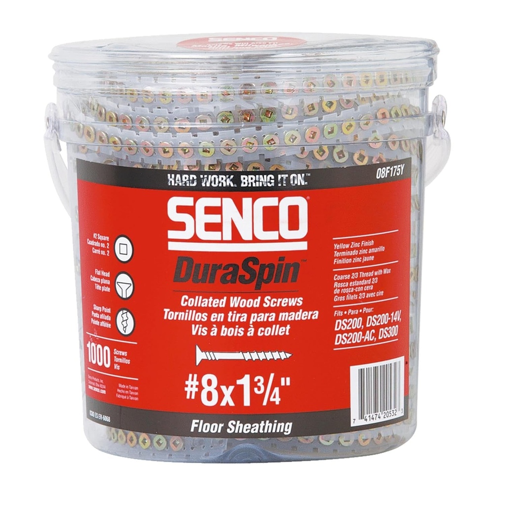 Senco 08F175Y 1000Pk #8 X 1-3/4" Square Head Flooring Screws 4X 4-Pack
