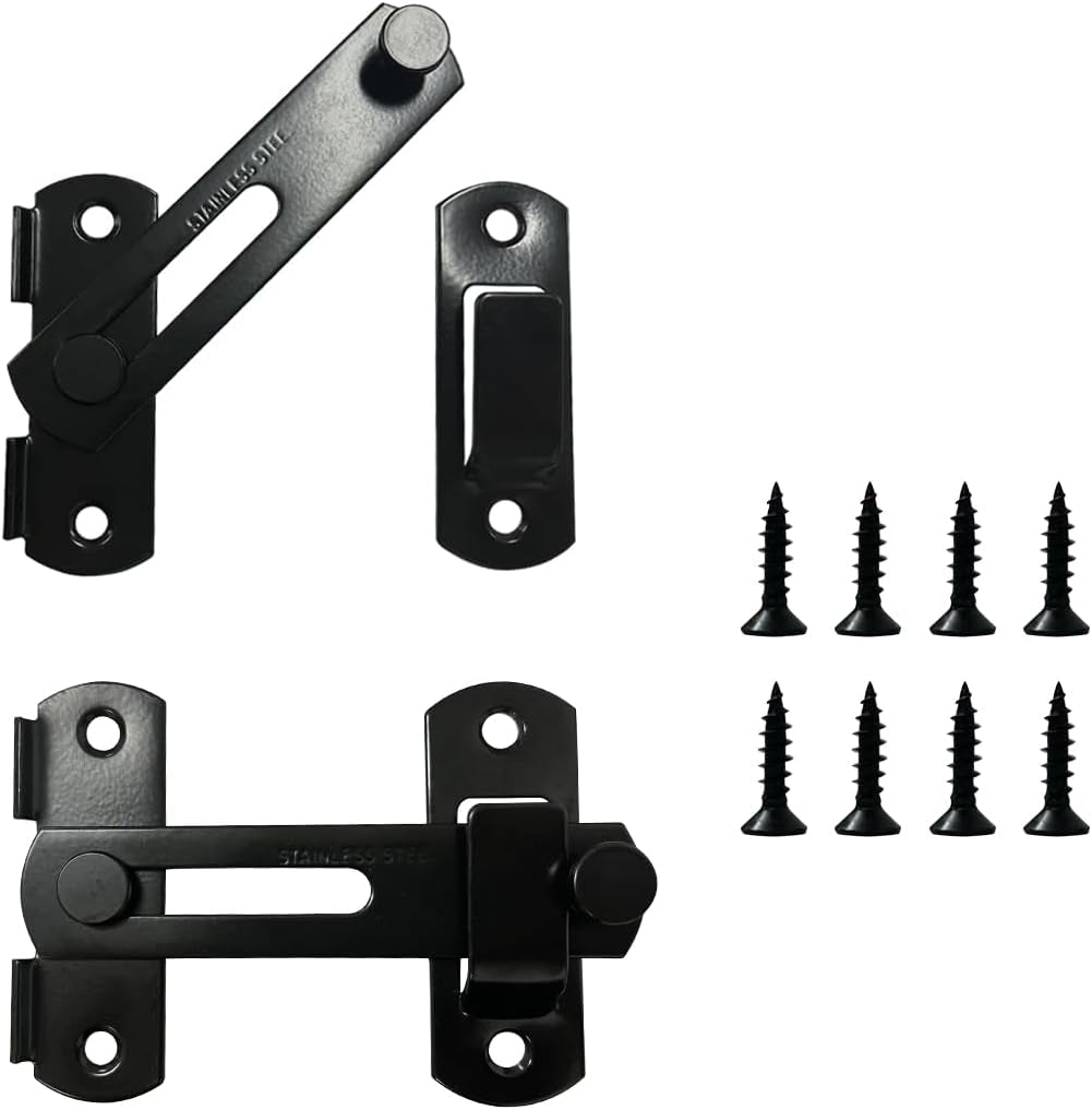 2Pcs Stainless Steel Gate Latches Barn Door Lock,Flip Lock Latch, Suitable for Door and Window Slide Lock Barn Door（Black)