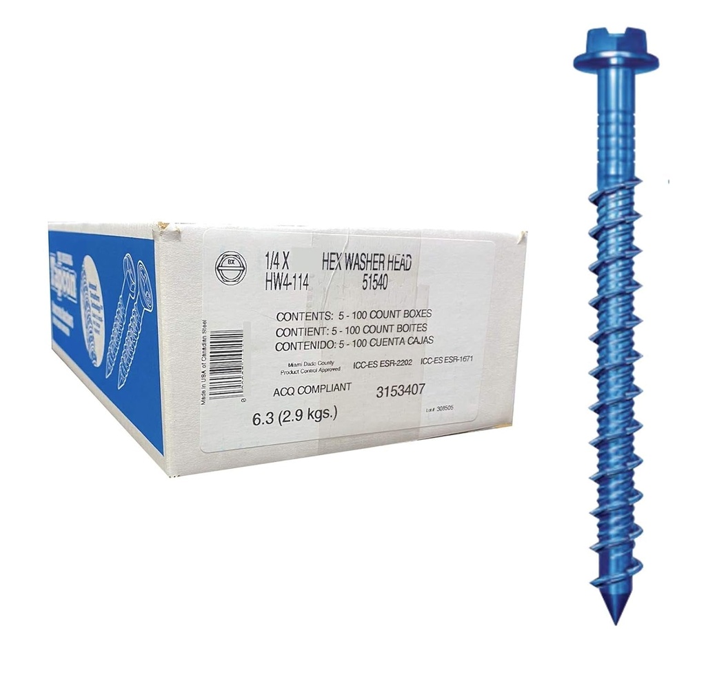 ITW RED HEAD 1/4 Inch X 4 Inch Tapcon,Hw4-4 Hex Head Concrete Screw for Anchoring to Masonry,Block or Brick (500 per Case)
