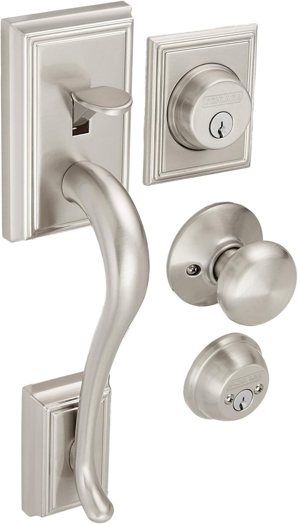 Schlage F62-ADD-PLY Double Cylinder Addison Handleset with Plymouth Interior Kno, Satin Nickel