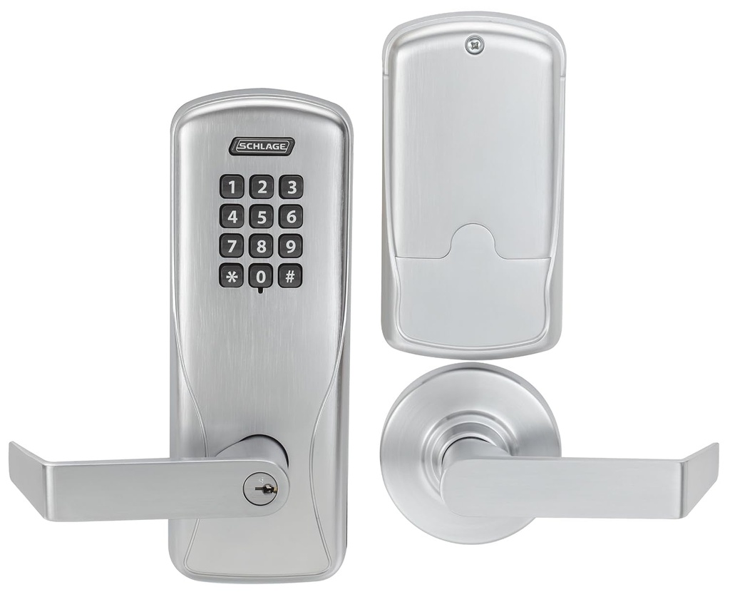 SCHLAGE - CO100CY70KPRHO626 Schlage CO Series Class 100 Offline Electronic Lock, Cylindrical Chassis, Classroom/Storeroom Function, Keypad, Rhodes Lever, Satin Chrome Finish (CO-100 CY70 KP RHO 626)
