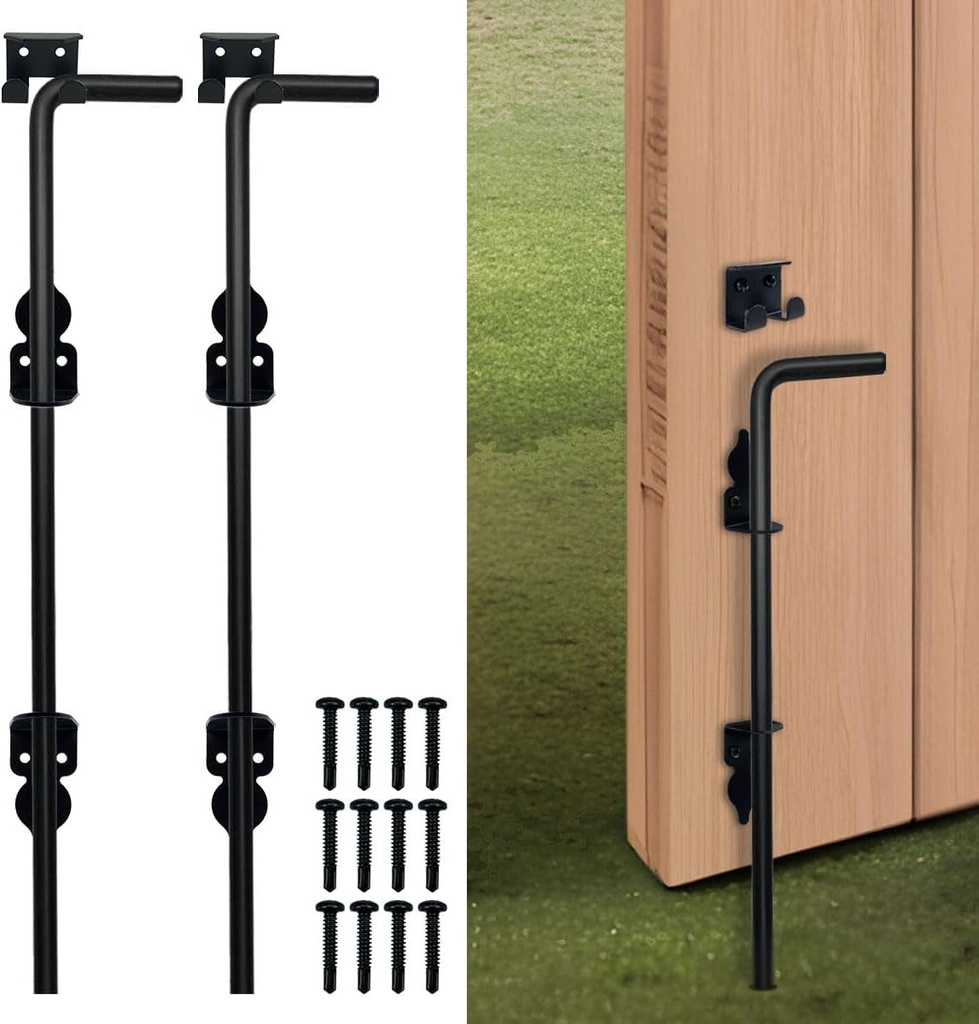 18" Cane Bolt Gate Drop Rod, Heavy Duty Gate Latch for Wooden Fence, Gate Stopper Hardware for Outdoor Wood PVC Vinyl Metal Gates, 2 Pack