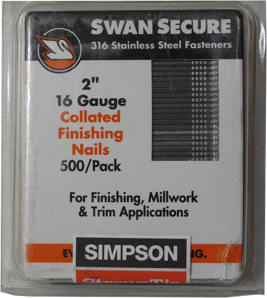 Simpson Strong-Tie T16N200FNB - 2" 16Ga 316SS Collated Finish Nails 500Ct