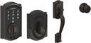 SCHLAGE BE375 CAM 716 Camelot Touch Deadbolt, Aged Bronze and Schlage FE285 CAM 716 GEO Camelot Front Entry Handleset with Georgian Knob, Lower Half Grip, Aged Bronze