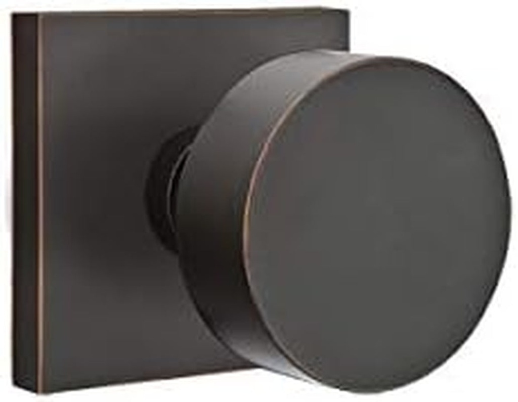 EMTEK Square Rosette Passage Set with Matching Finish round Knob - Choice of 7 Finishes - 5110ROUUS10B - Oil Rubbed Bronze (US10B)