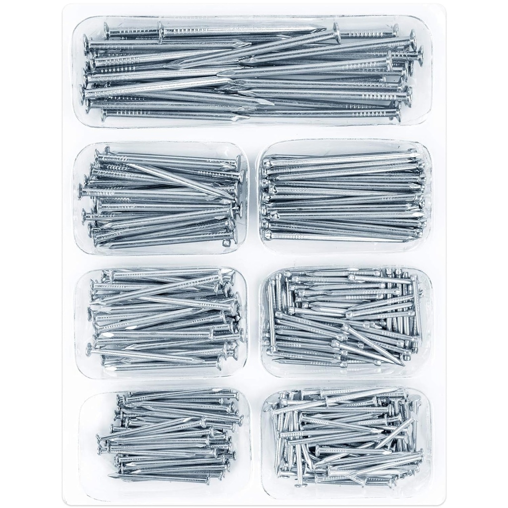 400Pcs Hardware Nails Assortment Kit, Picture Hanging Nails, Galvanized Nails, Small Nails for Hanging Pictures, 7 Size Assortment for Finish Nails, Wood Nails, Wall Nails