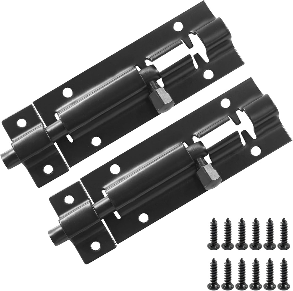 2 PCS 3 Inch Black Barrel Bolt Latch, Stainless Steel Slide Latch Lock Heavy Duty Security Bolt Gate Lock Hasp for Door