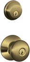 Schlage FB50N V PLY 609 B60 Single Cylinder Deadbolt and F51 Keyed Entry Plymouth Knob Keyed Alike, Antique Brass Finish