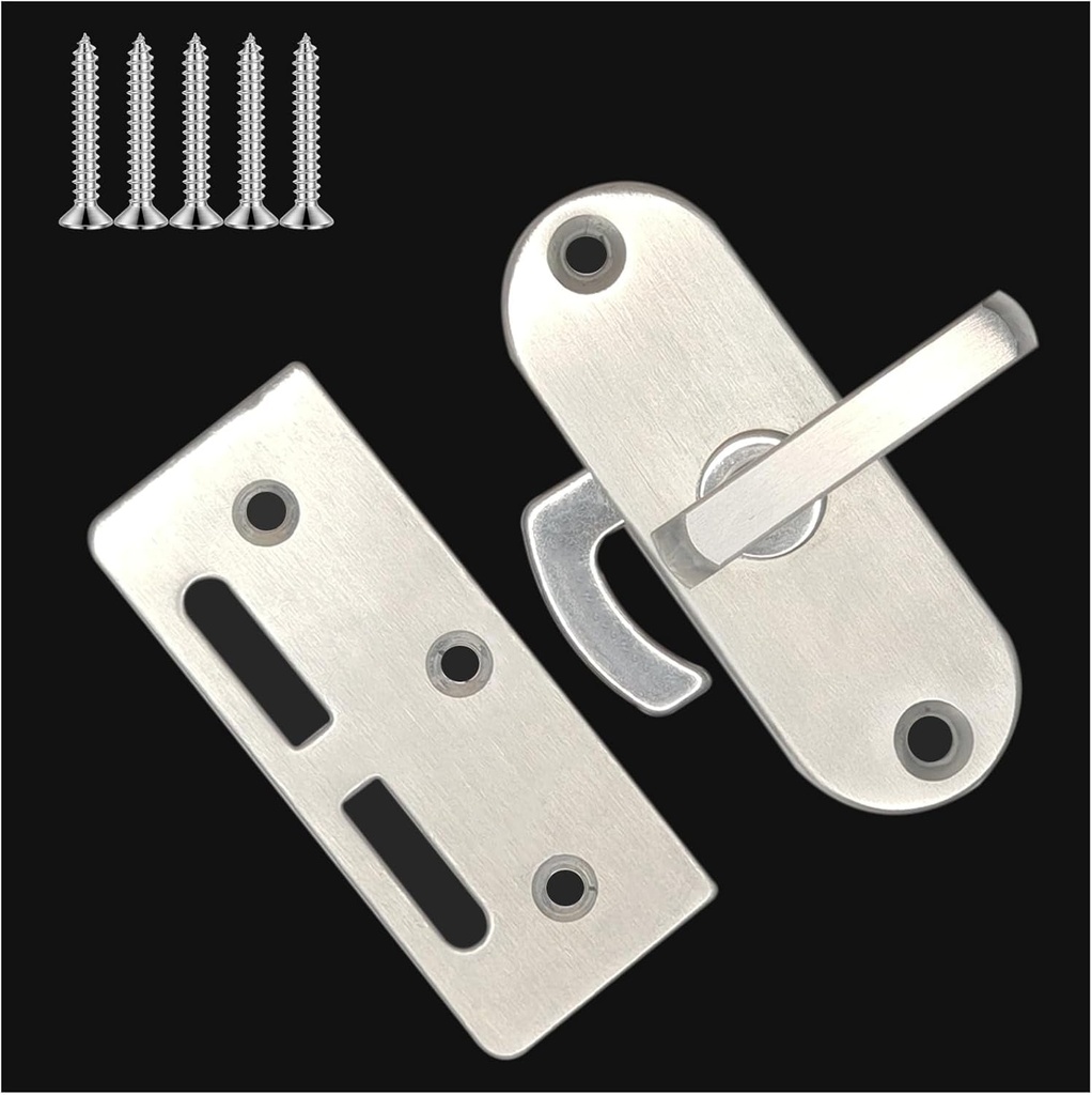 MINMHDONGX-90 Degree Sliding Compartment Door Lock for Window Garden Bathroom Garage Pet House Chicken Coop (Silver)