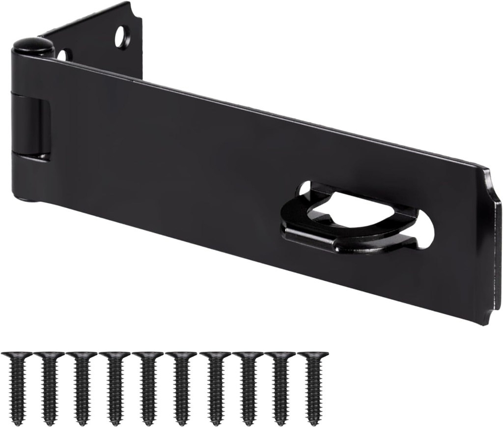 7-1/2 Inch Hasp Latch Heavy Duty, 2 Pcs Stainless Steel Padlock Latch 0.11 Inch Thick, Black Finish Security Door Hasp Latch for Gates, Outdoor Doors, Cabinet, Drawer(16 Screws Included)