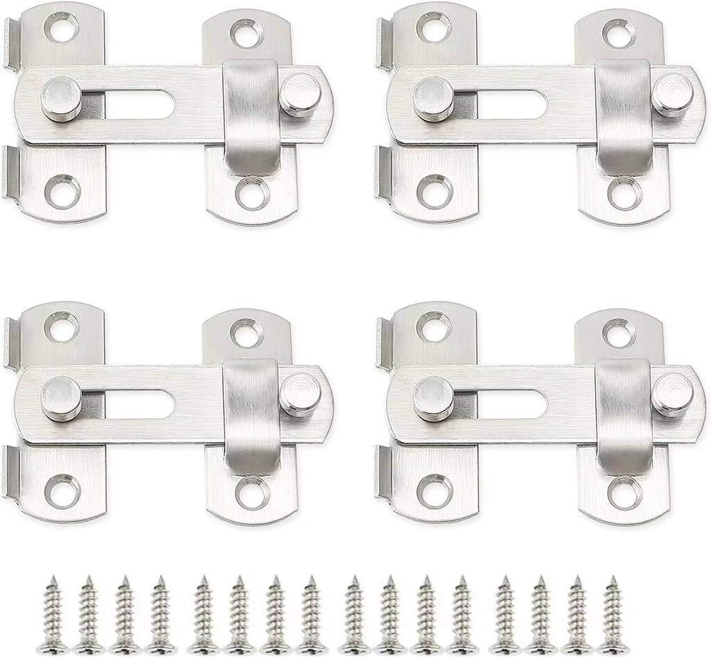 Gate Latch for Outdoor Fence, 1.97”X2.76” Door Latch Stainless Steel Barn Door Lock Gate Hardeare, Flip Door Security Sliding Latch Lock for Cage, Closet, Cabinet Door with Screws-4 Packs