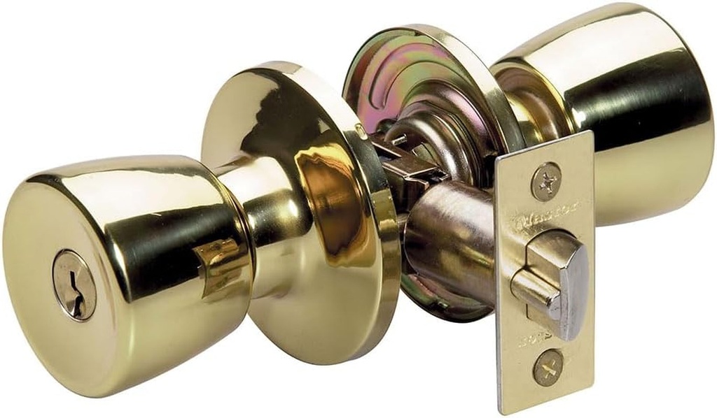 Master Lock TUO0103 Tulip Entry Door Knob with Lock, Polished Brass