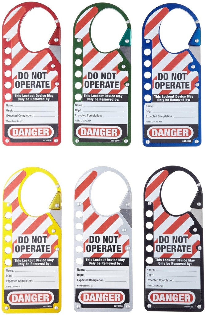 Master Lock Snap-On Lockout Hasp with Tag, 6 Assorted Colors