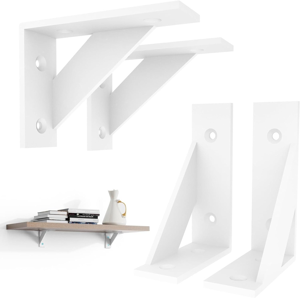 SOGAL Small Shelf Bracket, with 4 Mounting Ways Wall Mounted Shelf Bracket,White Shelf Brackets 3 Inch X 4 Inch 4Pack