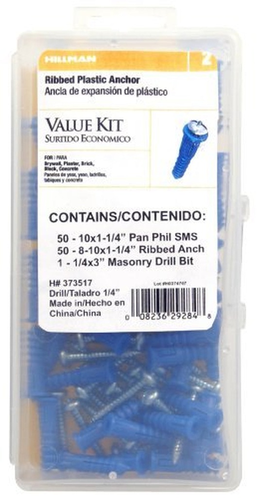 Hillman 0.164 In. Dia. X 1-1/4 In. L Plastic Pan Head Ribbed Anchor Kit 101 Pk