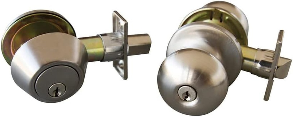 Design House 727347 Canton 6-Way Universal Entry Door Knob and Deadbolt Combo, Satin Nickel, 6 Piece