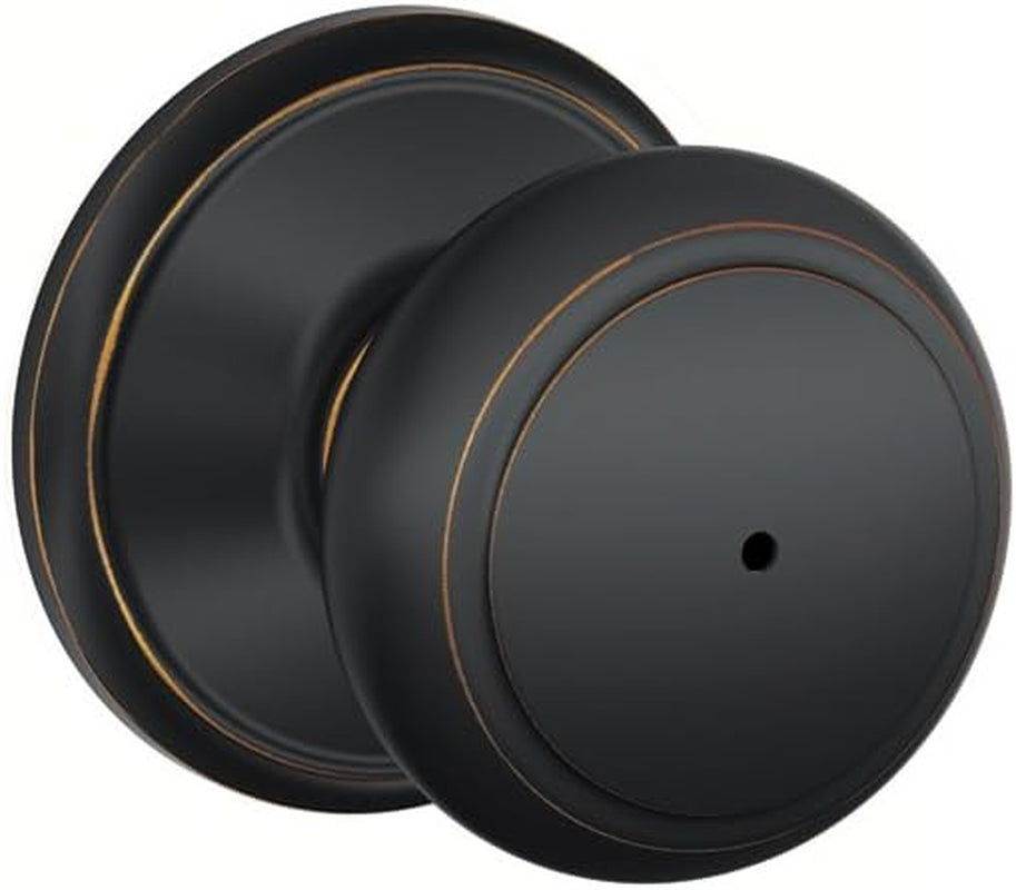 Schlage F40AND716 Andover Door Knob Bed & Bath Privacy Lock, Aged Bronze