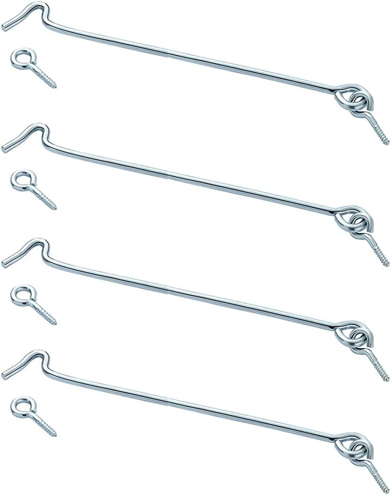 4 Pieces 8 Inches Carbon Steel Window Lock Cabin Hook Barn Door Latch Hook & Eye Door Latch Eye Latch for Window Gate Shutters Barn Door