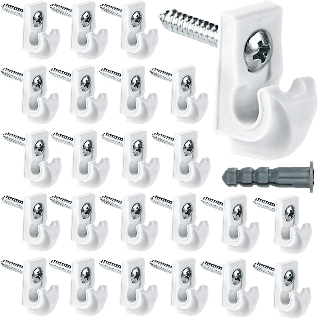 24 Pack White down Wall Clip Closet Shelves Clips Wire Shelf Loop Clips Plastic Heavy Duty Wire Shelf Brackets Included Clips Screws and Expansion Tubes for Wire Closet Shelving