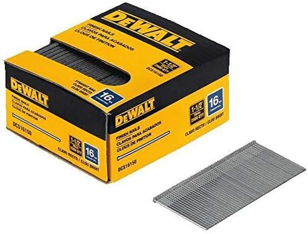 DEWALT DCS16150 8 Pack 1-1/2-Inch by 16 Gauge Finish Nail (2,500 per Box)