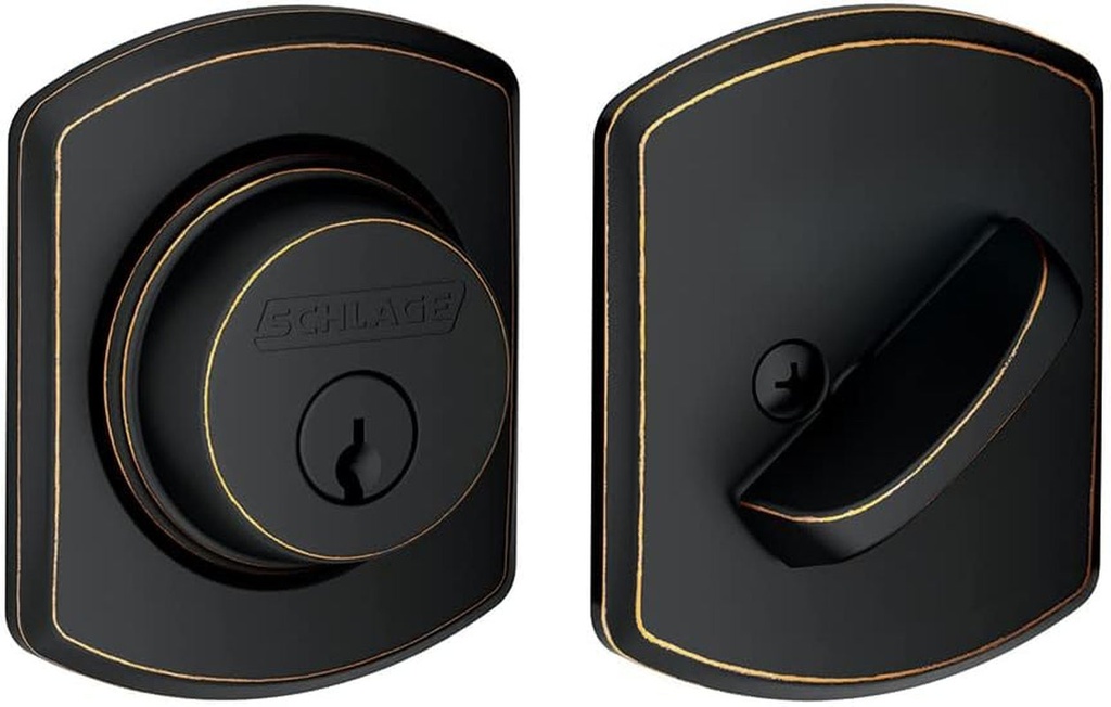 Schlage B60 N GRW 716 Deadbolt with Greenwich Trim Keyed 1 Side, Highest Residential Security, Aged Bronze